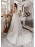 V Neck Ivory 3D Lace Tulle Elegant Wedding Dress